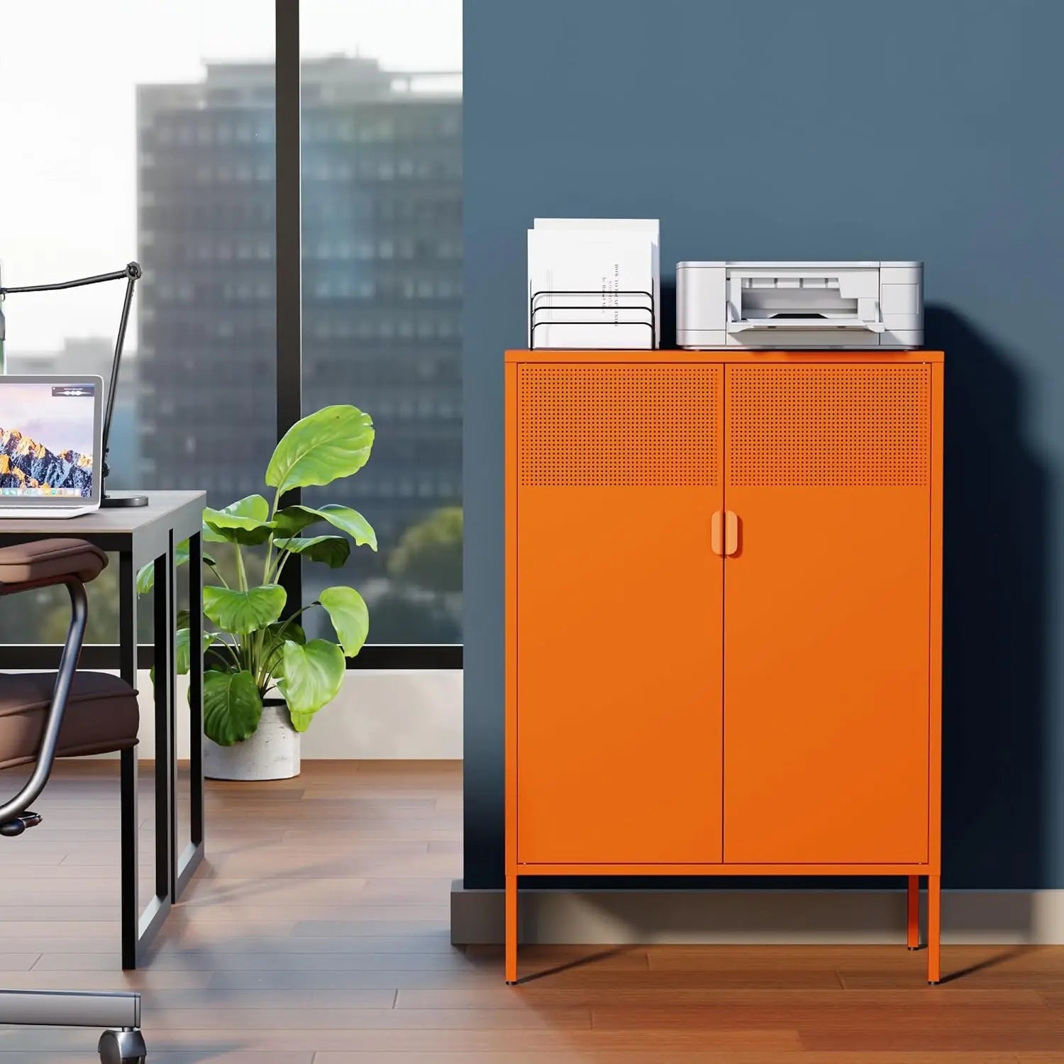 3-Tier Metal Storage Cabinet with 2 Doors & Adjustable Shelves – Locker-Style Organizer for Home, Office, Entryway