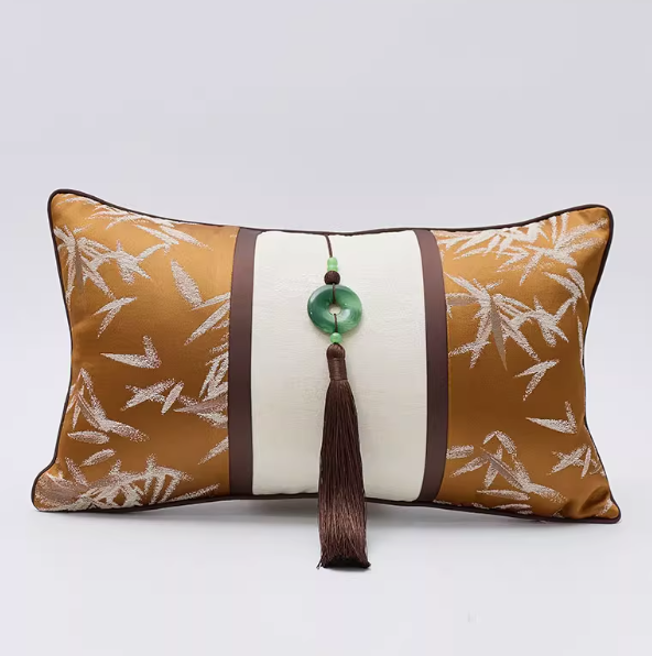 Asian Bamboo Leaf Embroidered Cushion (Cover or with Insert)