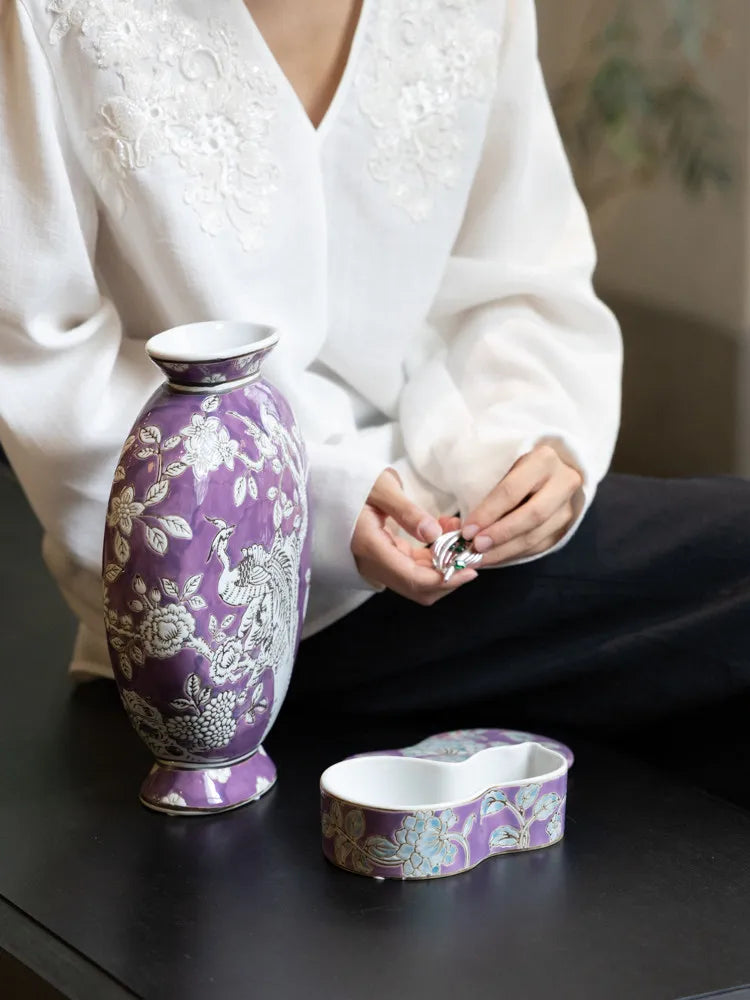 “Nirvana” Phoenix Relief Flat Vase – New Chinese Asian Home Decor
