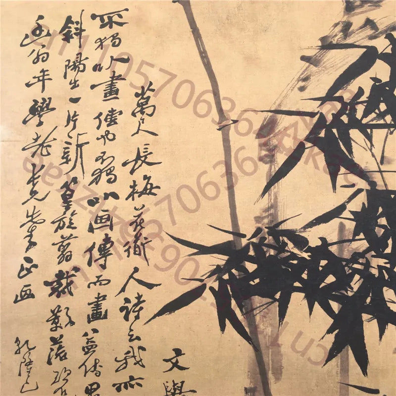 Vintage Chinese Scroll After Zheng Banqiao – Bamboo Rice Paper Painting Slice