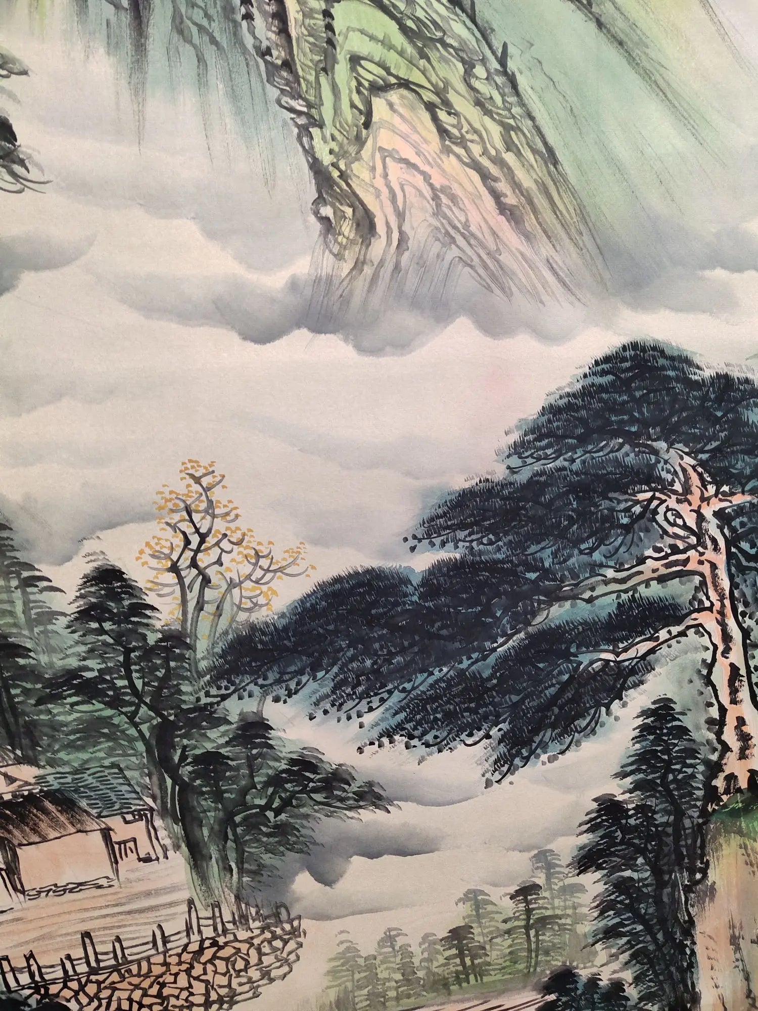 Chinese Landscape Scroll with Calligraphy – Mountains & Waters, Attributed to Guan Shanyue