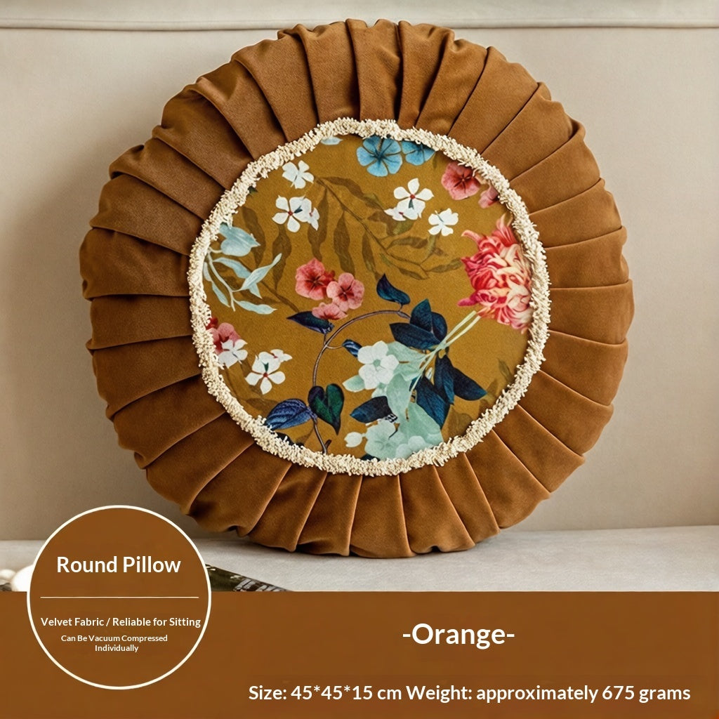 Vintage Style Chinese Floral Pattern Round Cushion