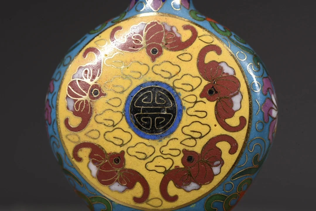 Tibetan Temple Cloisonné Bat Snuff Bottle – “Five Blessings” Amulet Ornament