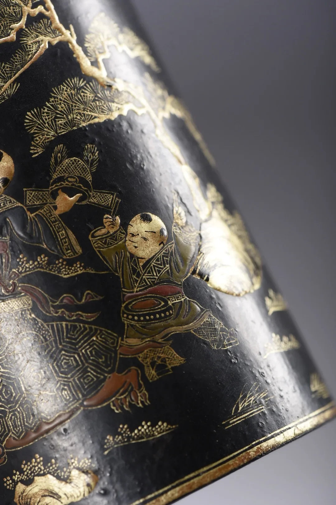 Tibetan Temple Vintage Lacquerware Brush Pot – Children’s Playground Scene (5")