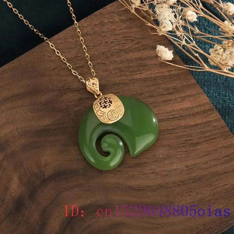 Green Jade Elephant Amulet Pendant Necklace