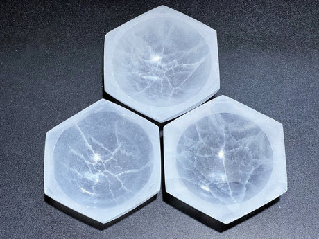 Wholesale Bulk Lot 3 Pack Of Selenite Crystal Hexagon Bowl Crystal Dish Charging Plate