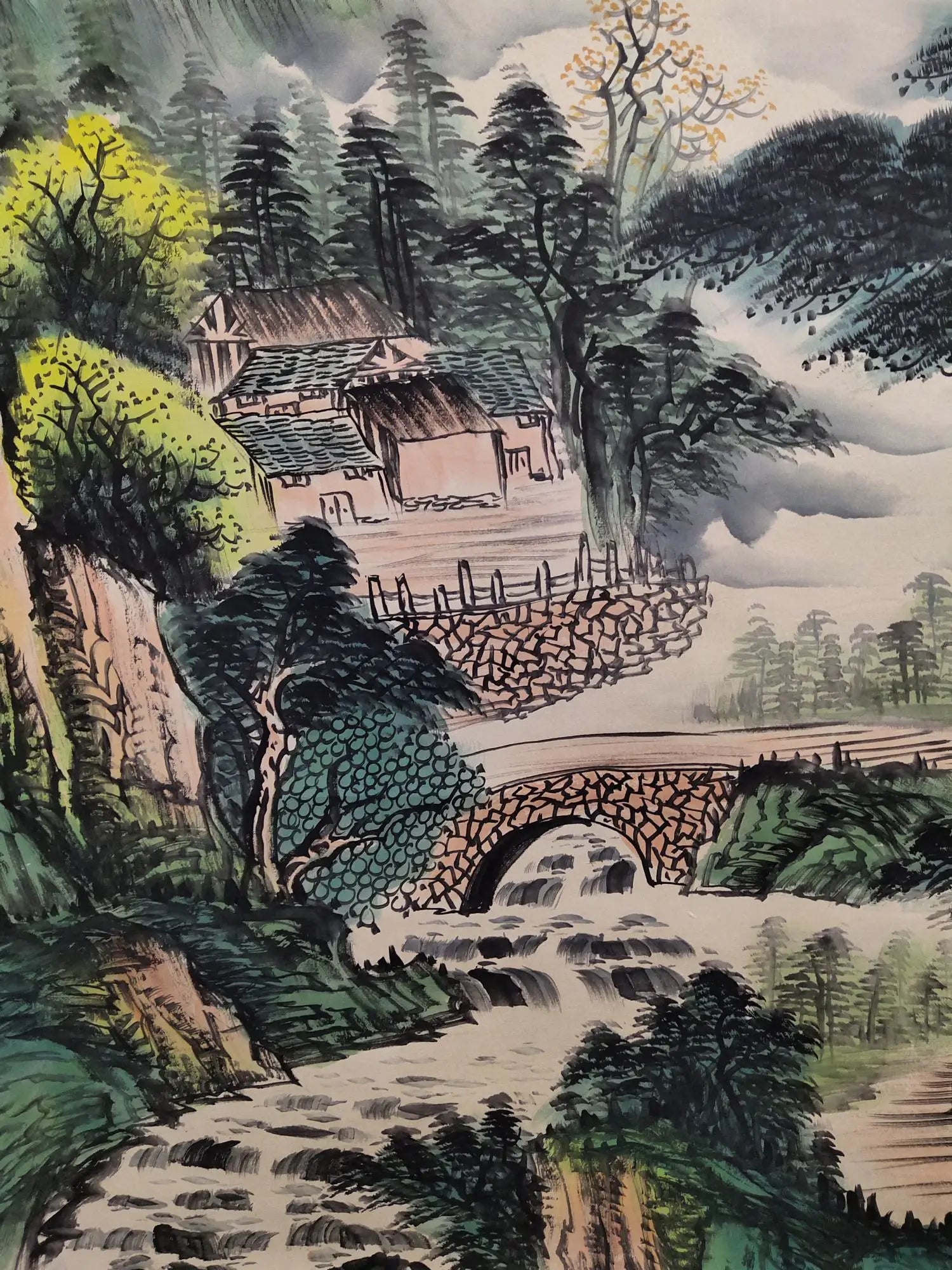 Chinese Landscape Scroll with Calligraphy – Mountains & Waters, Attributed to Guan Shanyue