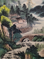 Chinese Landscape Scroll with Calligraphy – Mountains & Waters, Attributed to Guan Shanyue