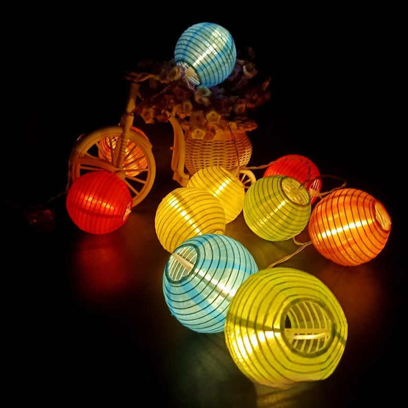 Solar Fabric Lighting Chain Colorful Lantern Decoration on String