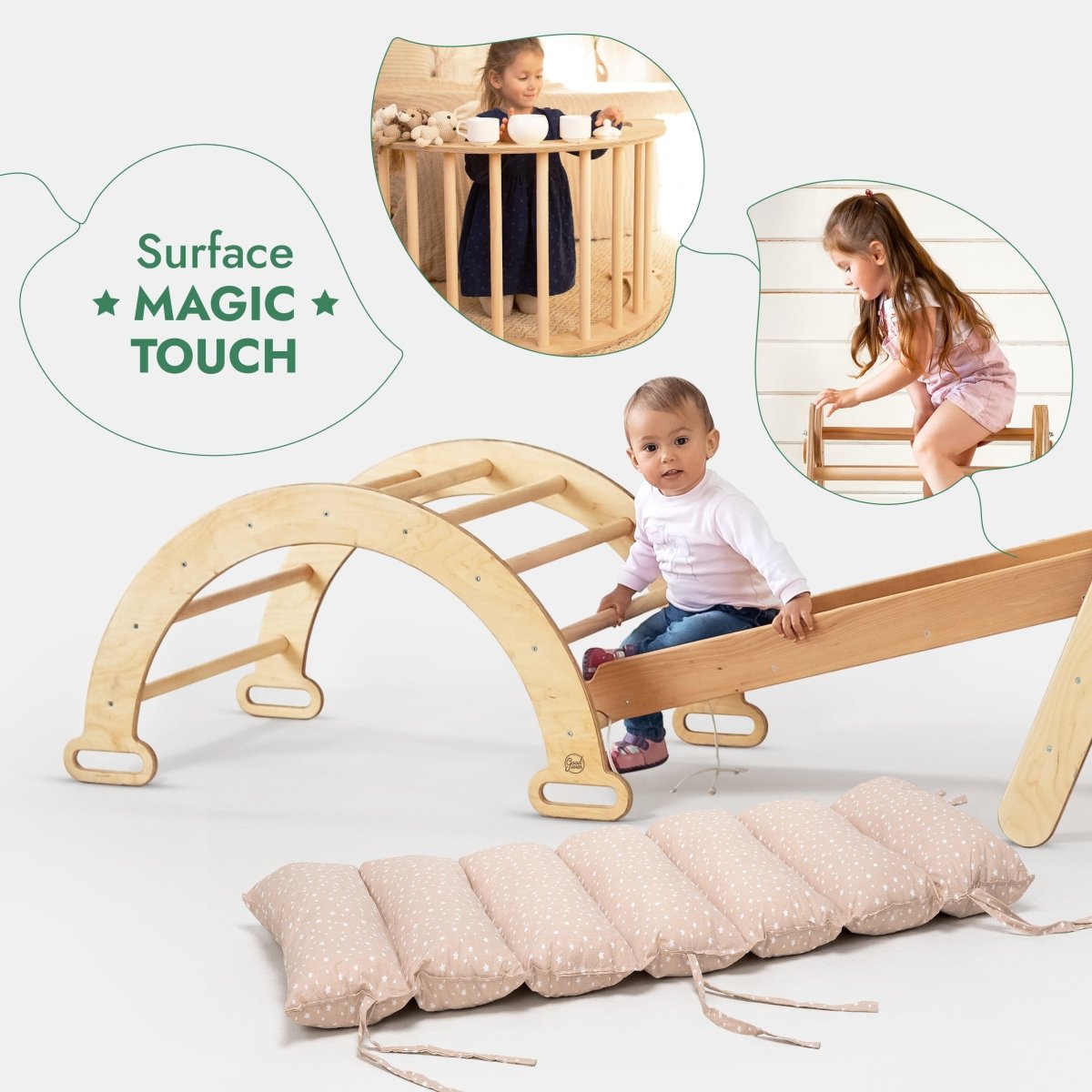 5in1 Montessori Climbing Set: Pikler, Climbing Arch, Slide, Net & Cushion