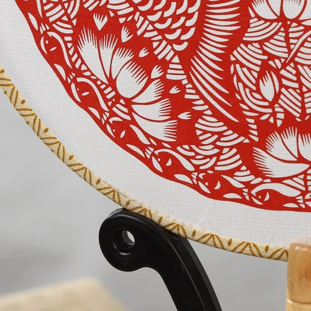 Chinese Paper-Cut Bamboo Silk Hand Fan with Tassel