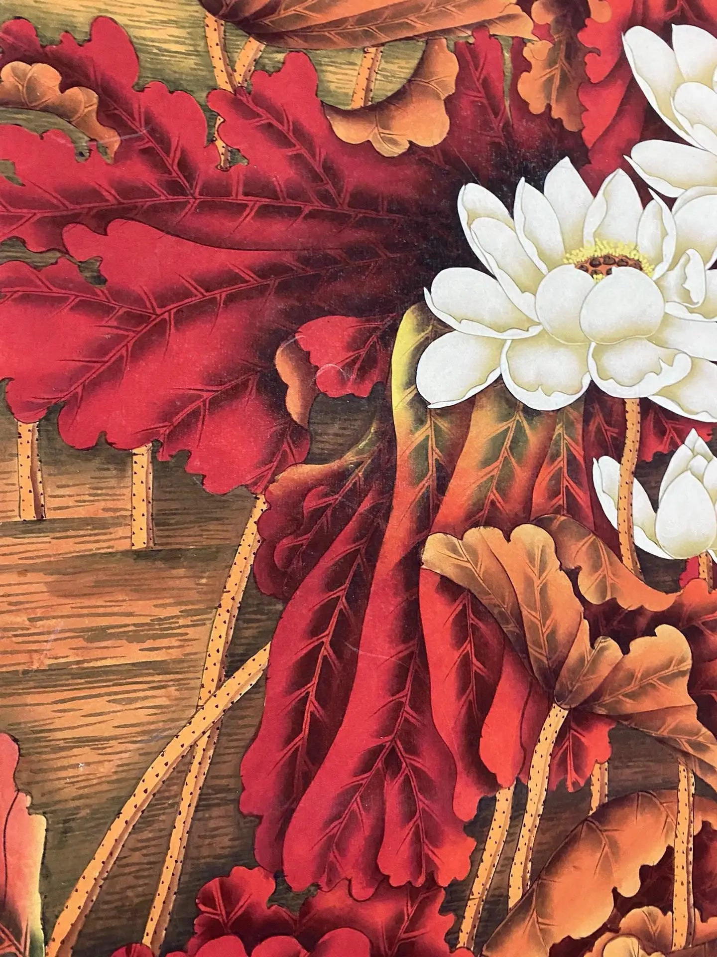 Vintage Chinese Lotus Scroll Painting with Calligraphy by Zhang Daqian