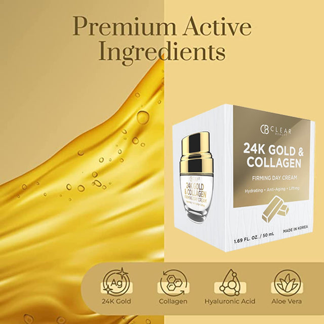 24K Gold & Collagen Daily Face Moisturizer - Dermatologist Tested, Reduces Fine Lines, Anti-Aging, Clean Beauty, Cruelty-Free Korean Skincare, All Skin Types - 1.69 Oz