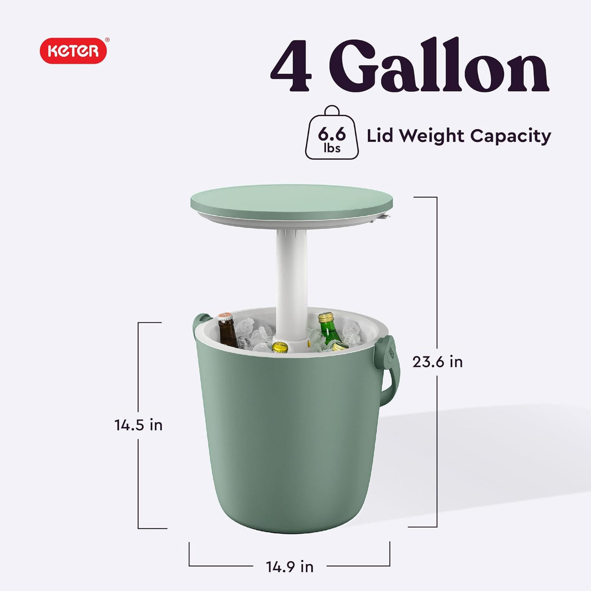 Keter Go Bar 4.2 Gallon Portable Beer and Wine Cooler with Handle and Pop Up Outdoor Table Perfect for Your Patio, Picnic, and Beach Accessories, Green
