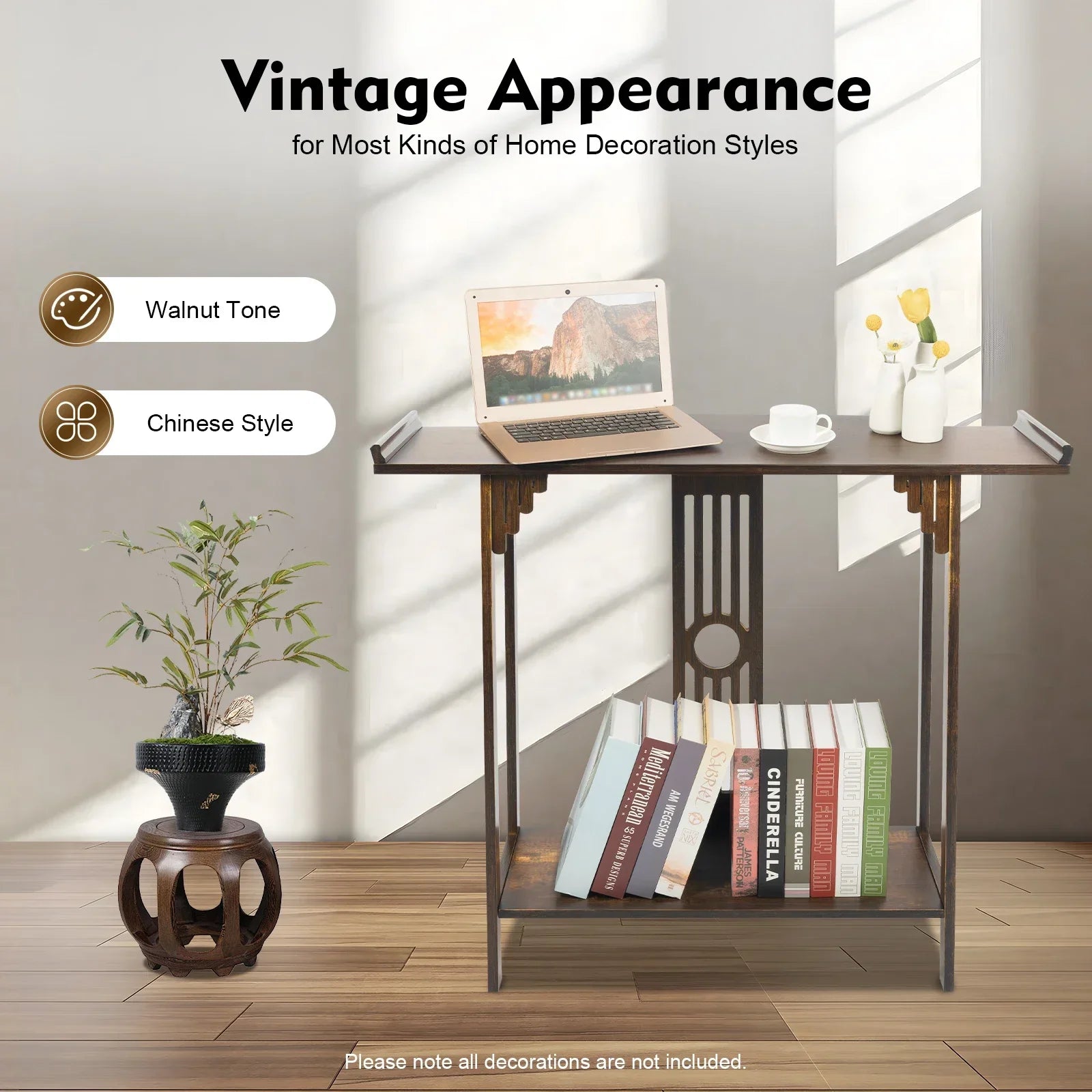 2-Tier Narrow Espresso Side Table, Space-Saving Slim Accent Table, Easy Assembly Console Table for Living Room,Bedroom & Kitchen