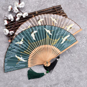 Vintage Bamboo & Silk Folding Hand Fan – Art Floral Design