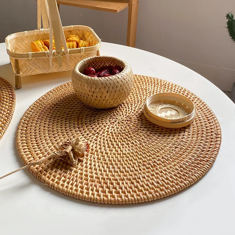 Vietnamese Rattan Coaster Set – Heatproof Cup & Teapot Mats