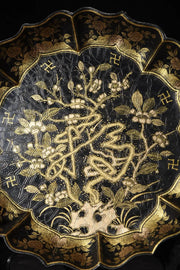 Tibetan Temple Semi-Antique Lacquerware Plate Screen – Fu Longevity, Gold Outline (31cm)