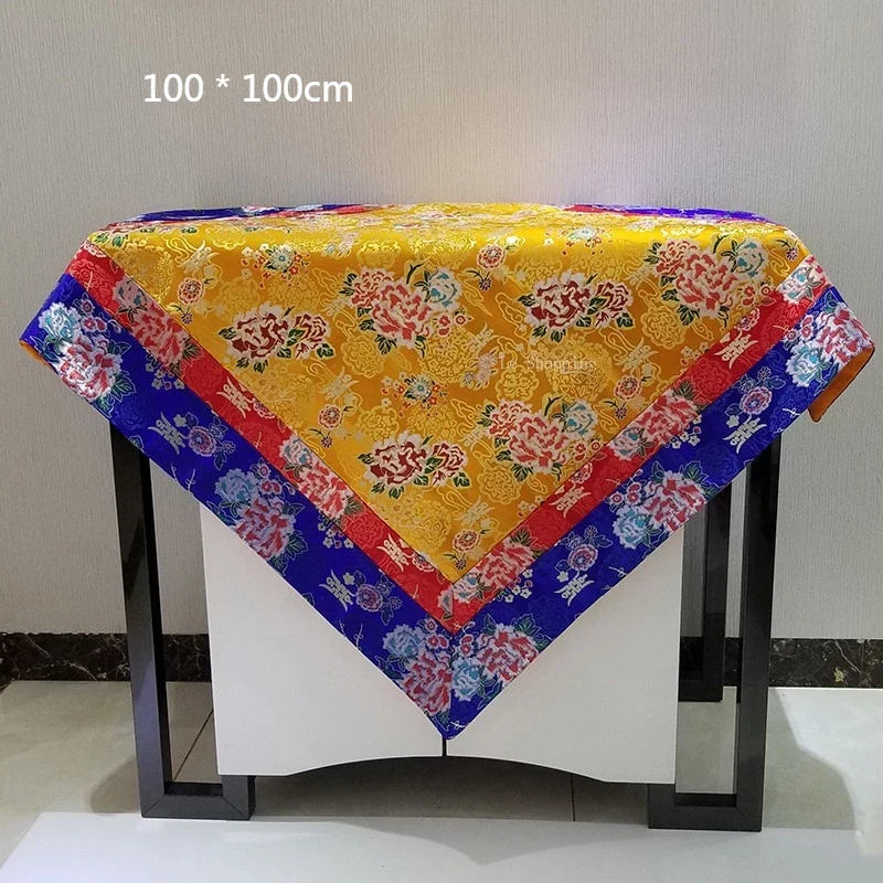 Tibetan-Style Thickened Altar Cloth – 100×100cm Decorative Table Cover