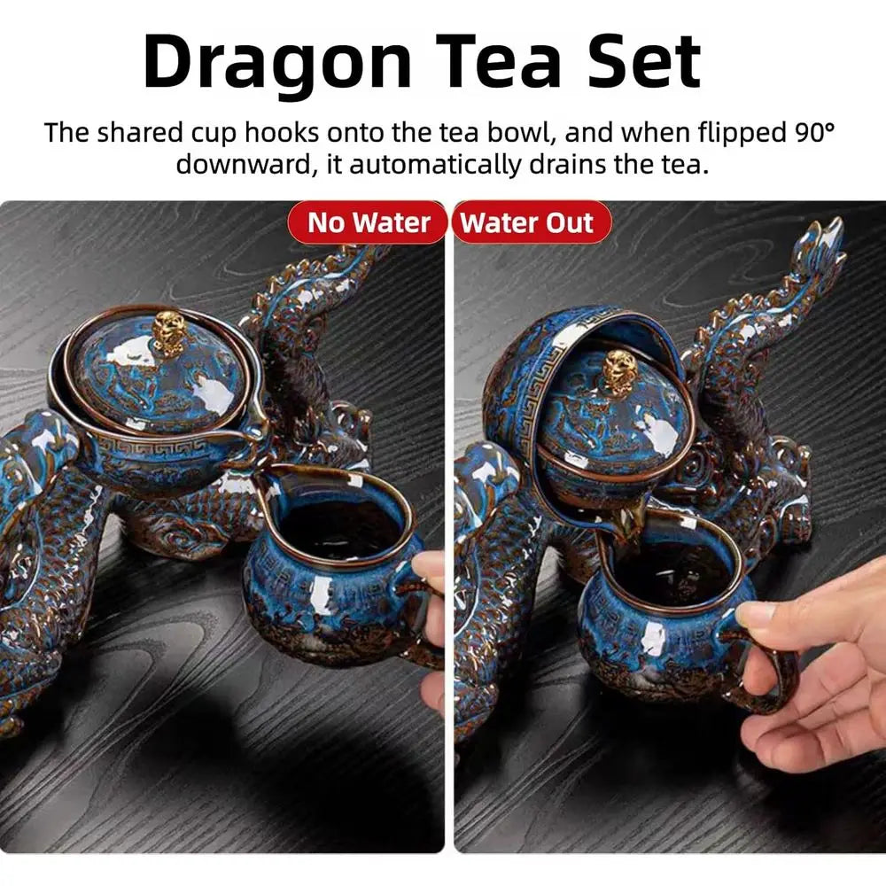 Chinese Gongfu Tea Set – 360° Rotating Teapot with Infuser & 6 Cups (Dragon Design)