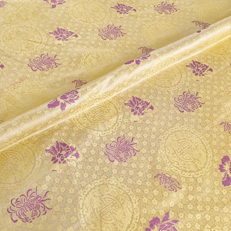 Handmade Nylon Yellow Satin Brocade Fabric