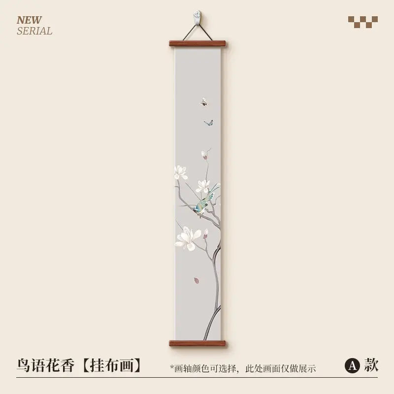 Chinese Style Wall Art, Magnolia Flower Bird Vertical Scroll Painting for Entryway Hallway – Narrow Long Posteration