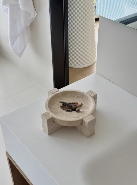 Retro Wabi-Sabi Style Yellow Limestone Decorative Storage Tray