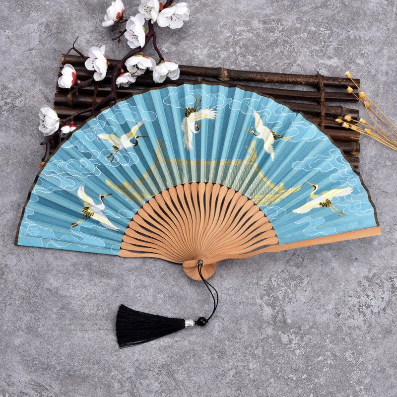 Vintage Bamboo & Silk Folding Hand Fan – Art Floral Design