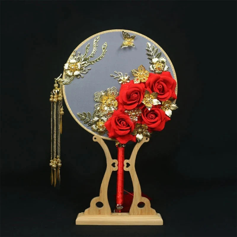 Elegant Chinese Style Bamboo Fan Stand Holder Bracket Rack for Home Office Decor