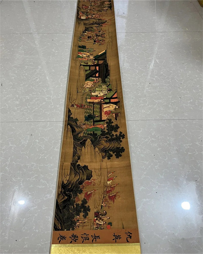 “Everlasting Regret Song” Scroll – After Qiu Ying | Long Chinese Character Painting