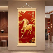 Chinese Silk Scroll Painting – Galloping Horses Wall Hanging