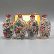 Inside‑Painted Flowers & Birds Snuff Bottles – Set of 4 with Box