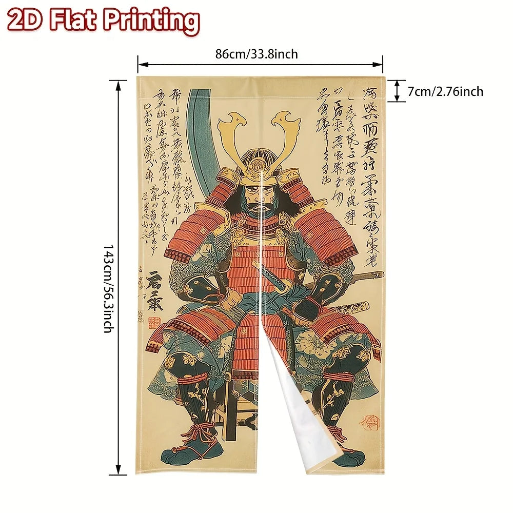 Japanese Samurai Warrior Armor Noren Curtain – Traditional Ukiyo-e Linen Door Divider