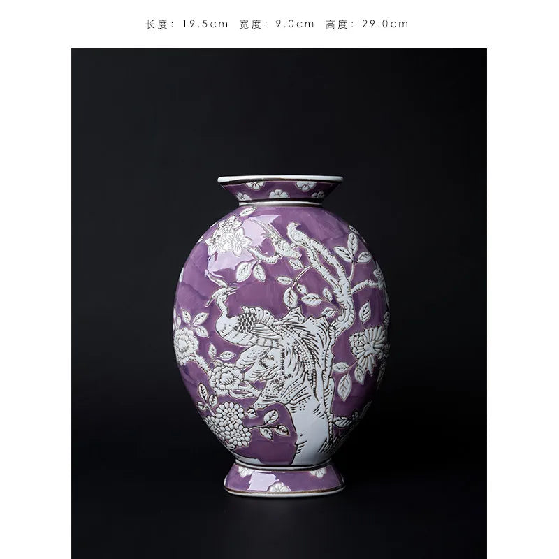 “Nirvana” Phoenix Relief Flat Vase – New Chinese Asian Home Decor