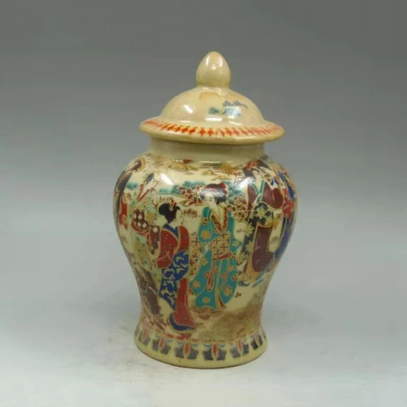 Old Hand‑Painted Porcelain Dowager Jar – Asian Home Decor Storage Pot