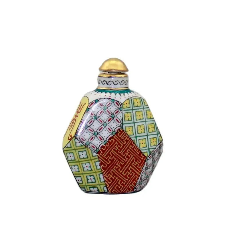 Vintage Chinese Famille Rose Porcelain Snuff Bottle with Gold Gilding