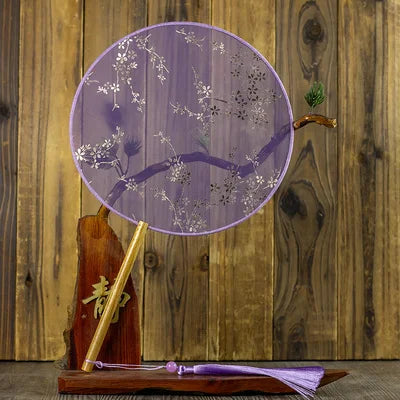 Translucent Silk Chinese Round Hand Fan, Floral Design