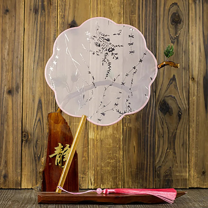Translucent Silk Chinese Round Hand Fan, Floral Design