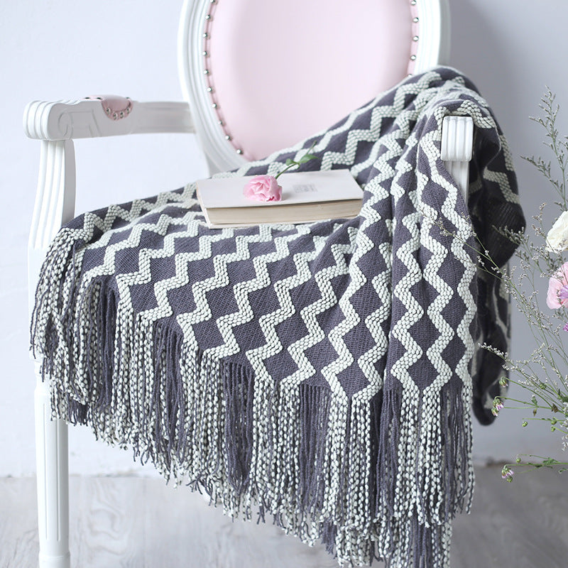 Geometric Knitted Chenille Throw Blanket