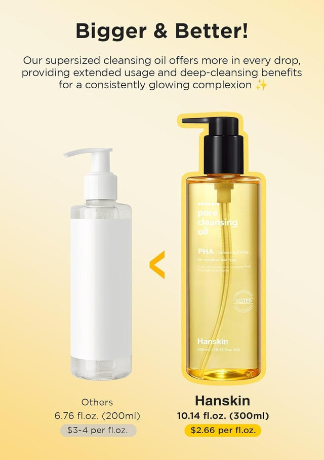 Pore Cleansing Oil, Oil Cleanser for Face, Makeup Blackhead Remover, Korean Cleanser for Sensitive Skin [PHA] (10.14 Oz)