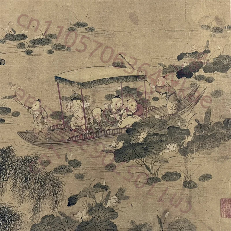 Leng Mei “Hundred Sons” Long Scroll – Chinese Figure Painting on Paper (30×220cm)