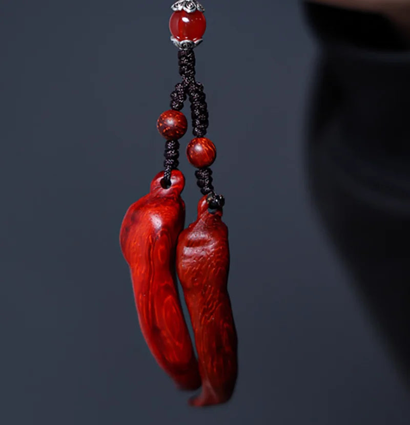 Pepper Rosewood Netsuke Bead – Small Carved Figurine Pendant 5.5 cm