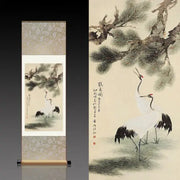 Chinese Silk Scroll Painting – Pine & Crane Wall Hanging