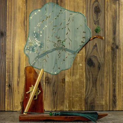 Translucent Silk Chinese Round Hand Fan, Floral Design