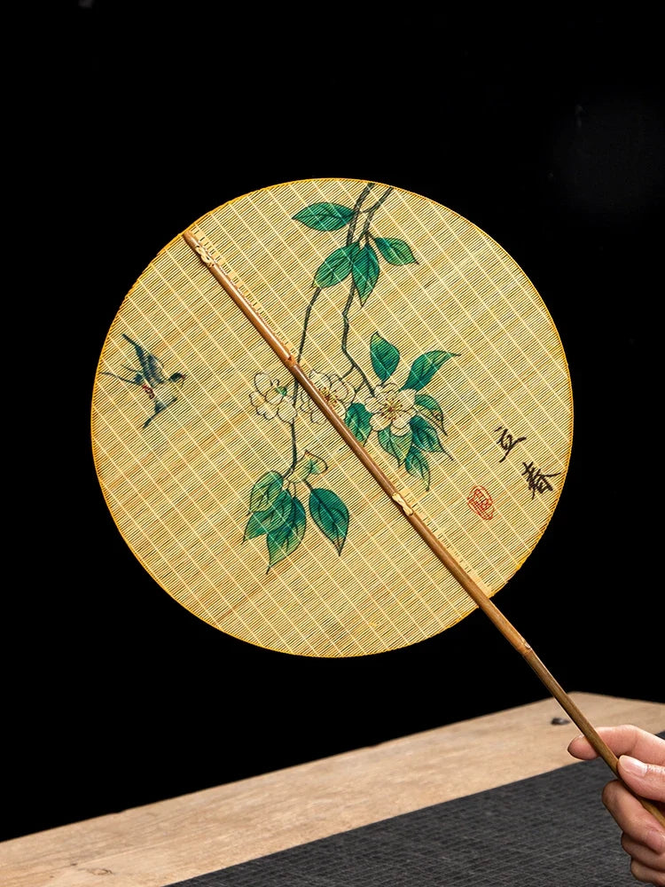 Handmade Bamboo & Silk Round Art Fan from Japan