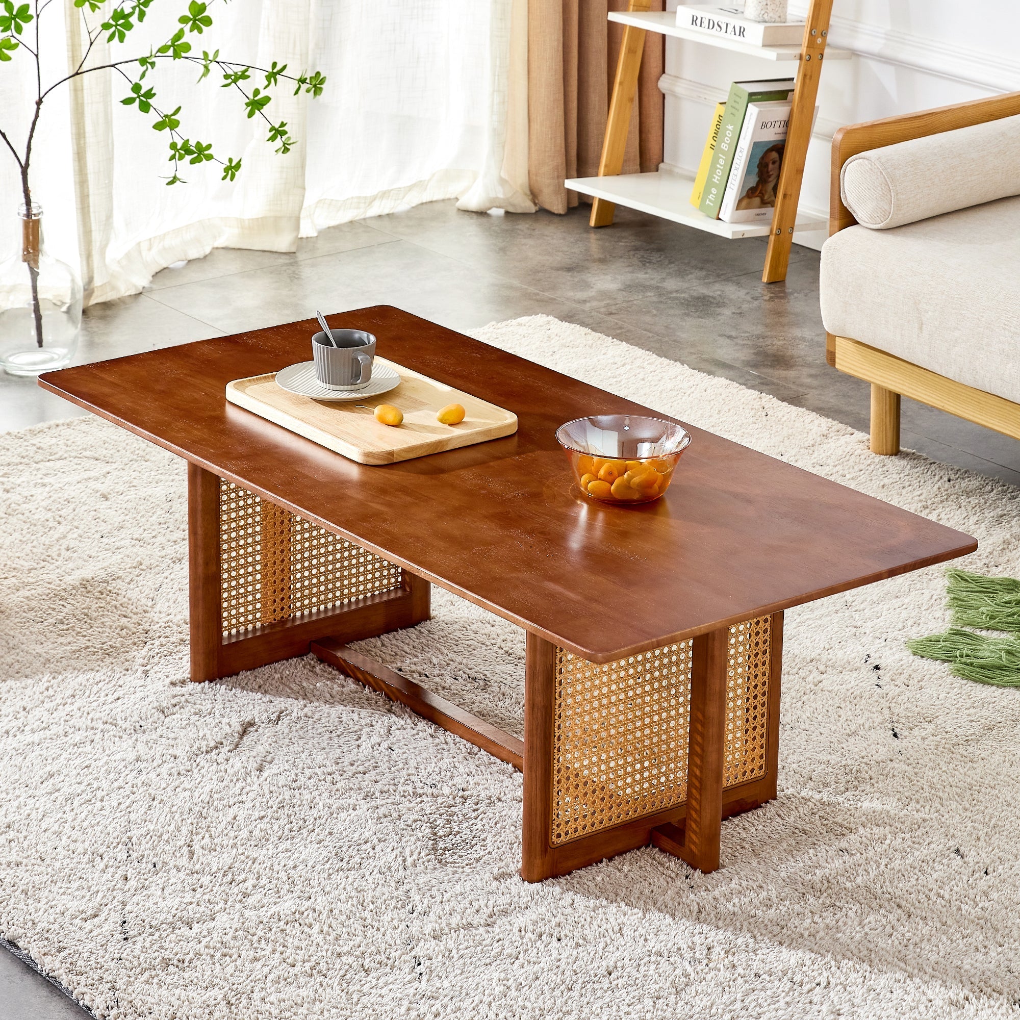 Chinese Style Imitation Rattan Tea Table Walnut Color
