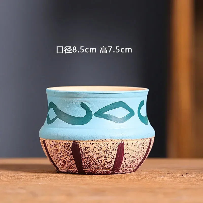Mediterranean Red Pottery Succulent Pots – Retro Hand-Painted Ceramic