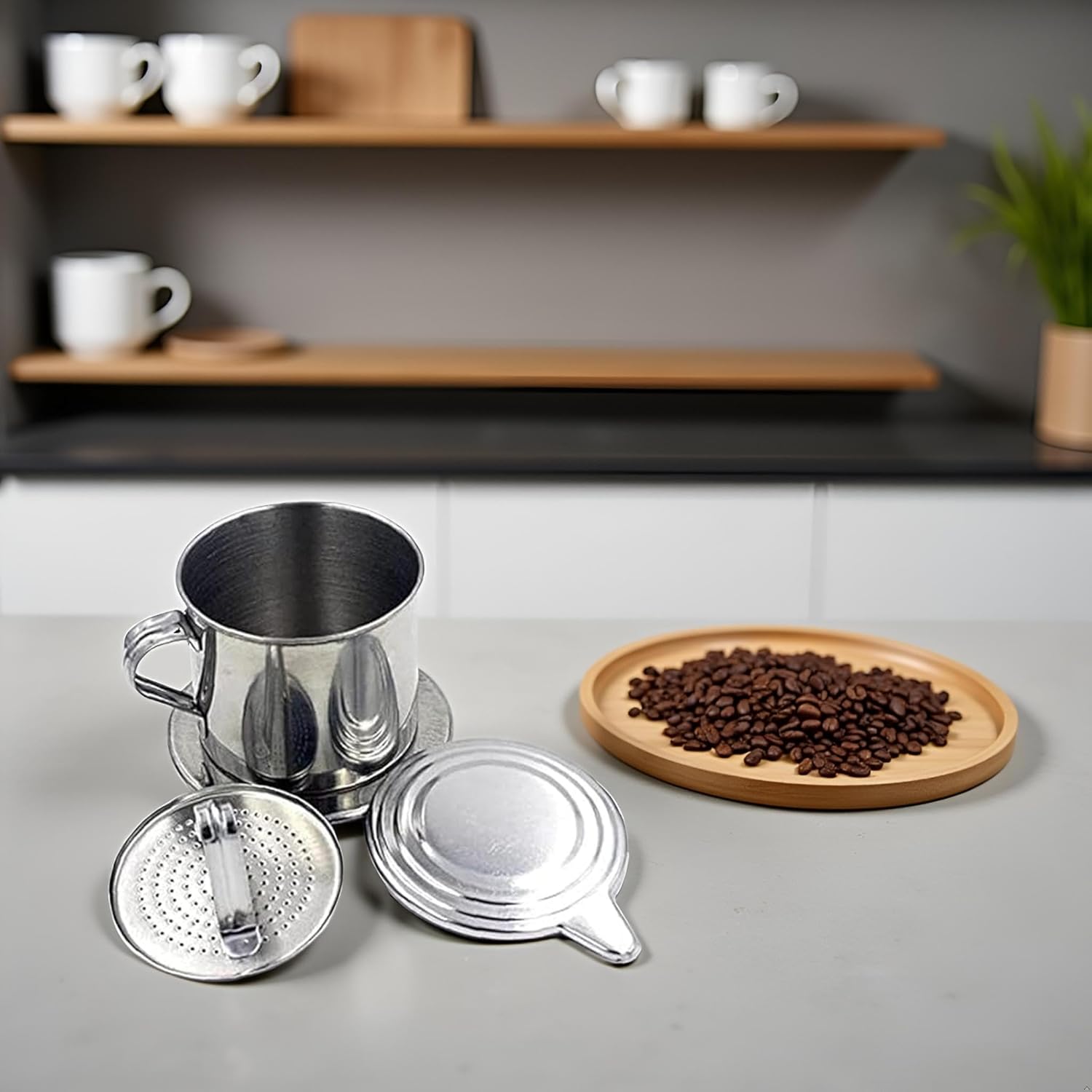 Silver Vietnamese Coffee Filter Stainless Steel Coffee Pot Drip Infuse Cup Brewing Teapot No Need Paper Drip Coffee Pot Machine Filter