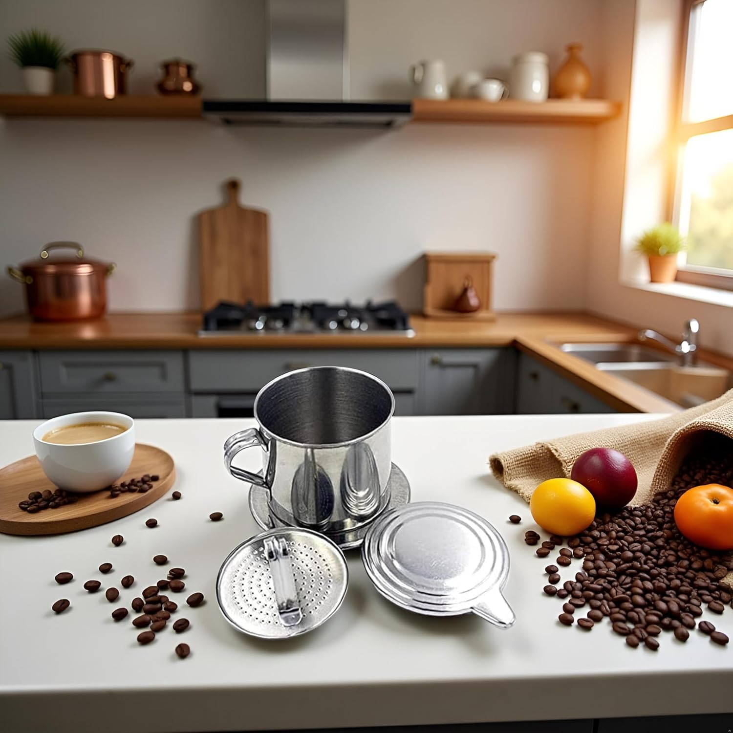 Silver Vietnamese Coffee Filter Stainless Steel Coffee Pot Drip Infuse Cup Brewing Teapot No Need Paper Drip Coffee Pot Machine Filter