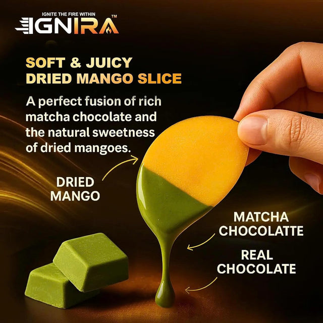 IGNIRA Dried Mango Slices Covered in Matcha Chocolate, Tropical Matcha Chocolates Dipped Fruit Snack, Fruit Snacks Strips, Chocolate Covered Fruit, Gluten-Free, Real Fruit, Vortex Energy Pack of 1 (1.67oz)